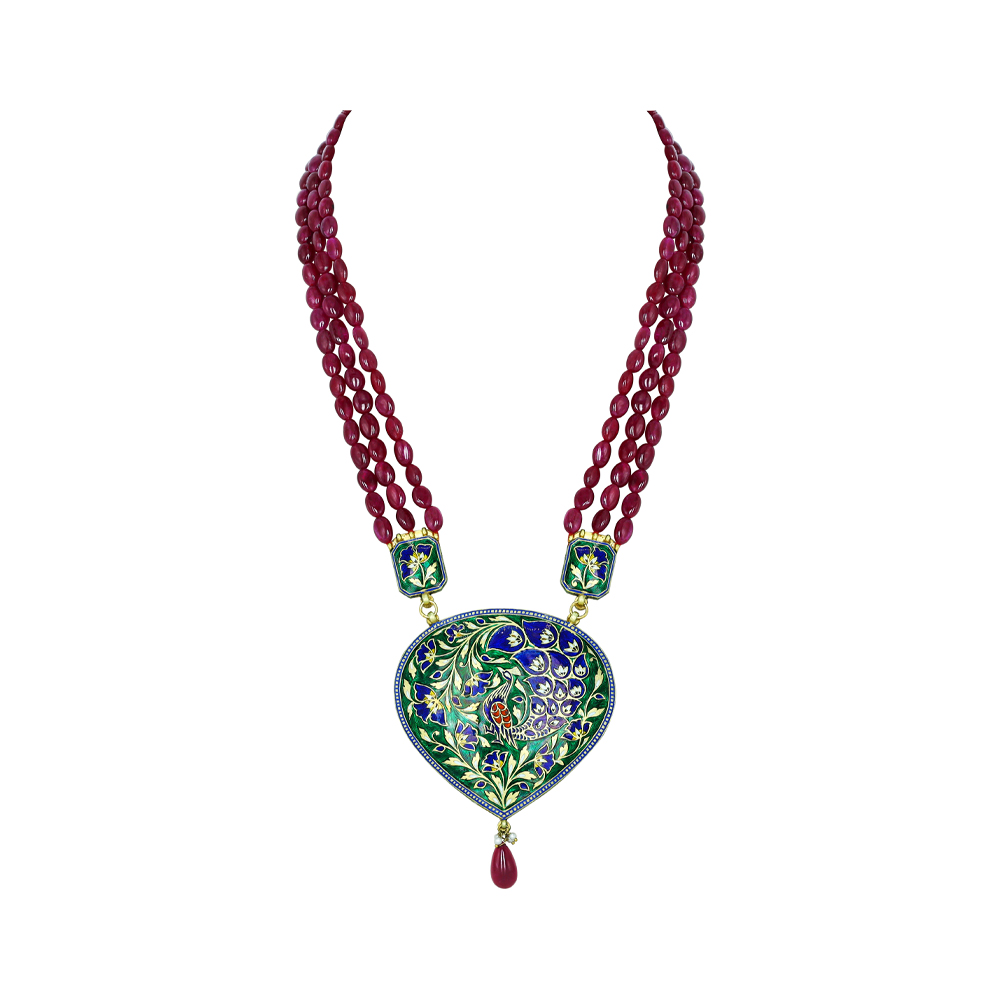 Pear-Shaped Polki Pendant with Ruby Maniya and Drop